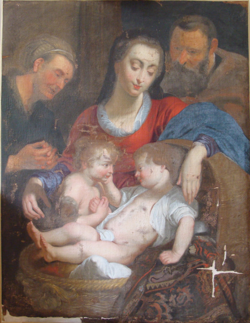 Copie d'une Vierge à l'enfant de Rubens avant restauration